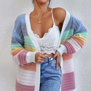 Contemporary Colorblock Drop Shoulder Duster Cardigan